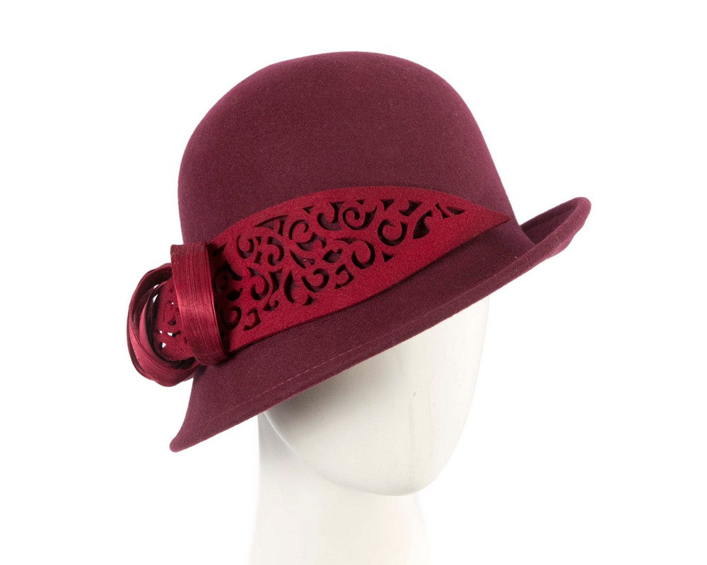 Felt burgundy cloche hat by Fillies Collection-0